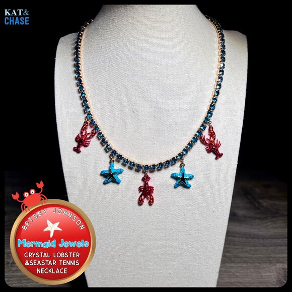 Betsey Johnson Mermaid Jewels Lobster Starfish Charm Tennis Necklace Beach July - Picture 3 of 12